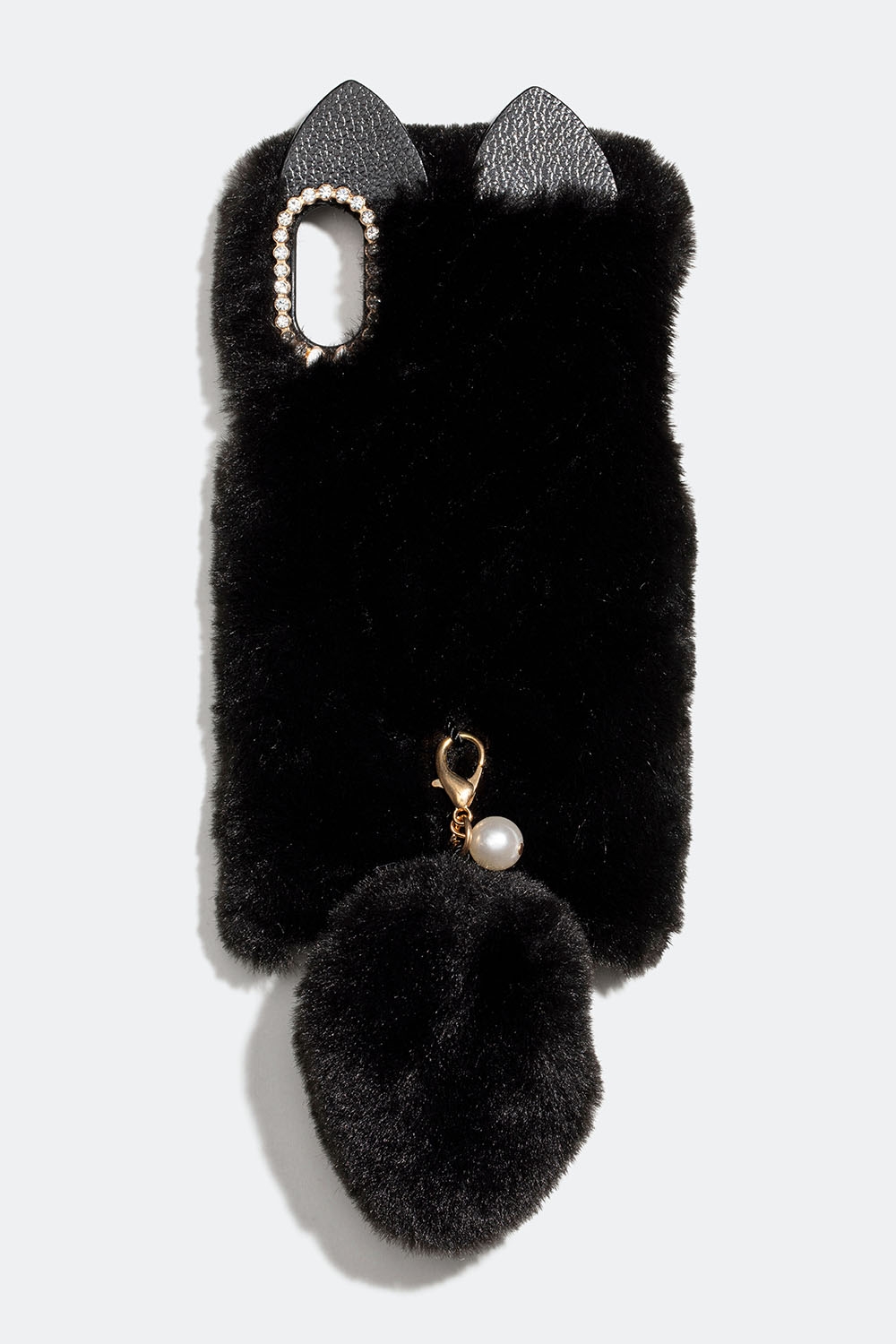 Svart, fluffy mobiltelefondeksel med ører og hale, iPhone X i gruppen Accessories / Mobiltilbehør / Mobildeksel / iPhone X hos Glitter (174000389010)