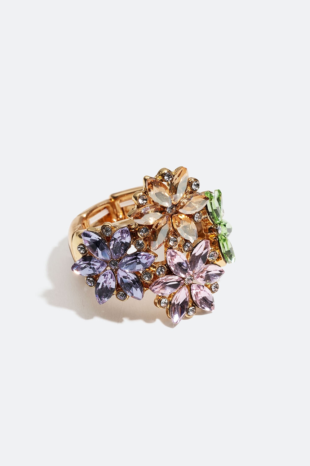 Justerbar ring med blomster og fargede glassteiner i gruppen Smykker / Ringer / Brede hos Glitter (256001009900)