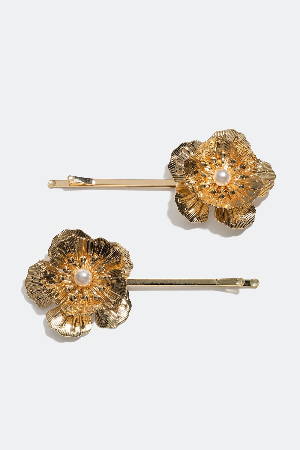 Gullfargede hårnåler med blomster og perler, 2-pakning i gruppen Håraccessories / Spenner & klemmer / Hårspenner hos Glitter (335001082000)
