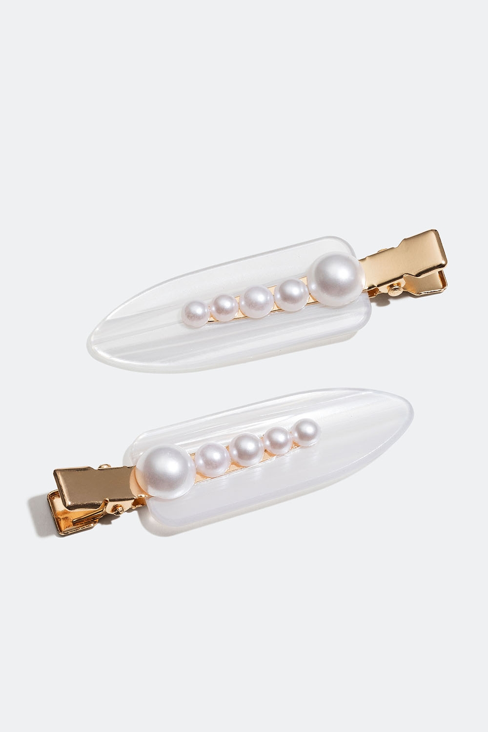 Gullfargede hårspenner med hvite perler, 2-pakning i gruppen Håraccessories / Spenner & klemmer / Hårspenner hos Glitter (335001173100)