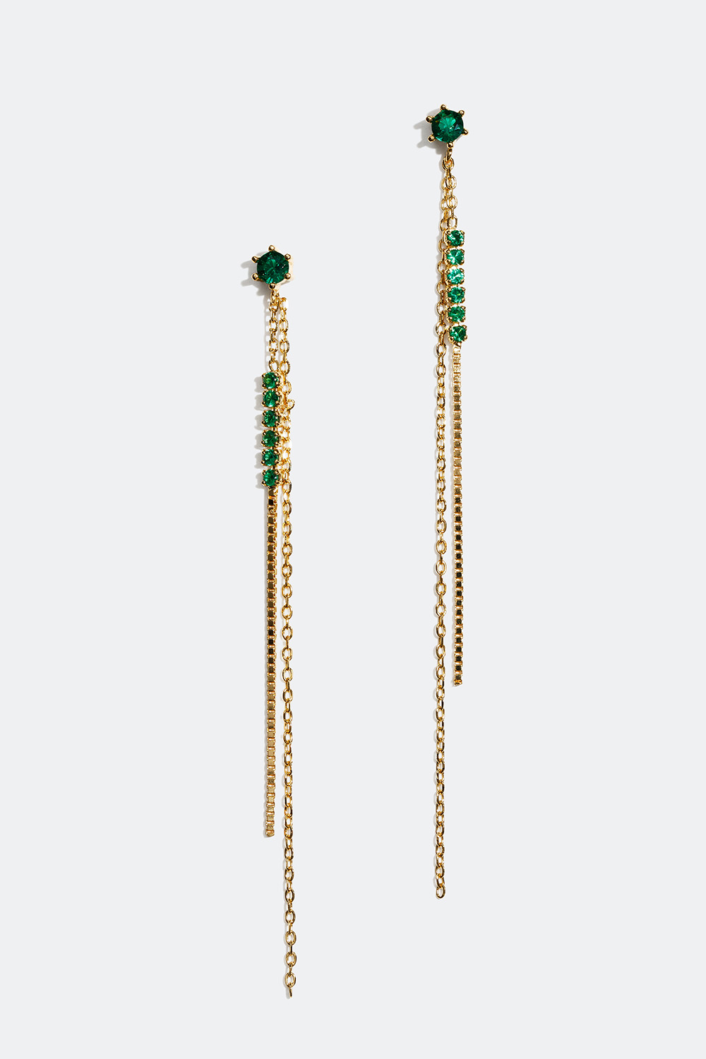 Lange øredobber forgylt med 18k gull, med lenker og grønne stener i gruppen Smykker / Øredobber hos Glitter (553002157702)