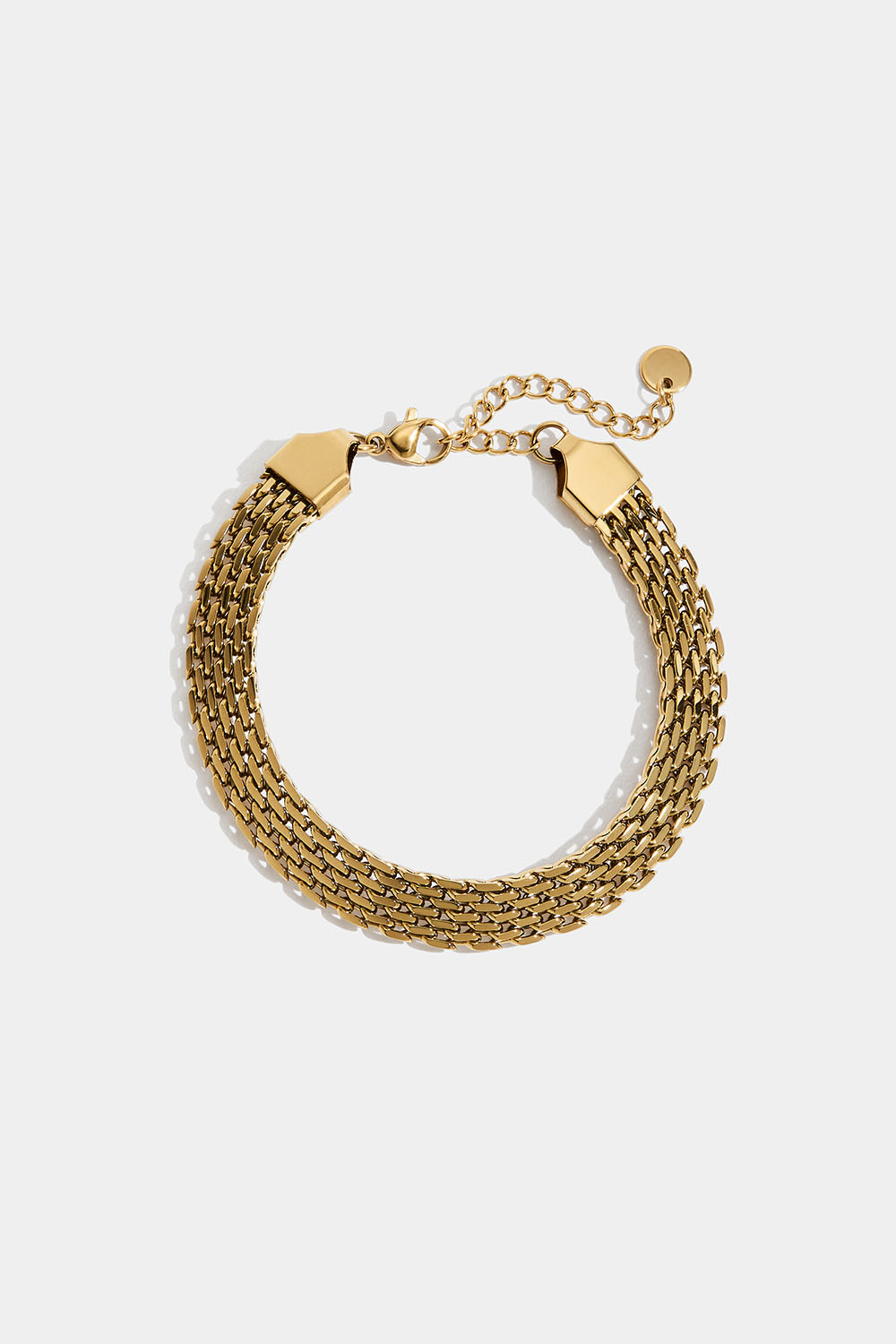 Flatt kjedearmbånd i stål med 18 karat gull.