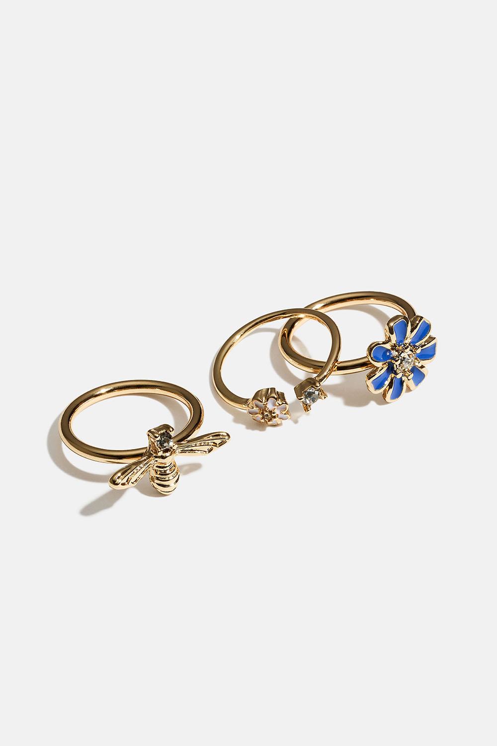 Gullfargede ringer med bie og blomster, 3-pakning