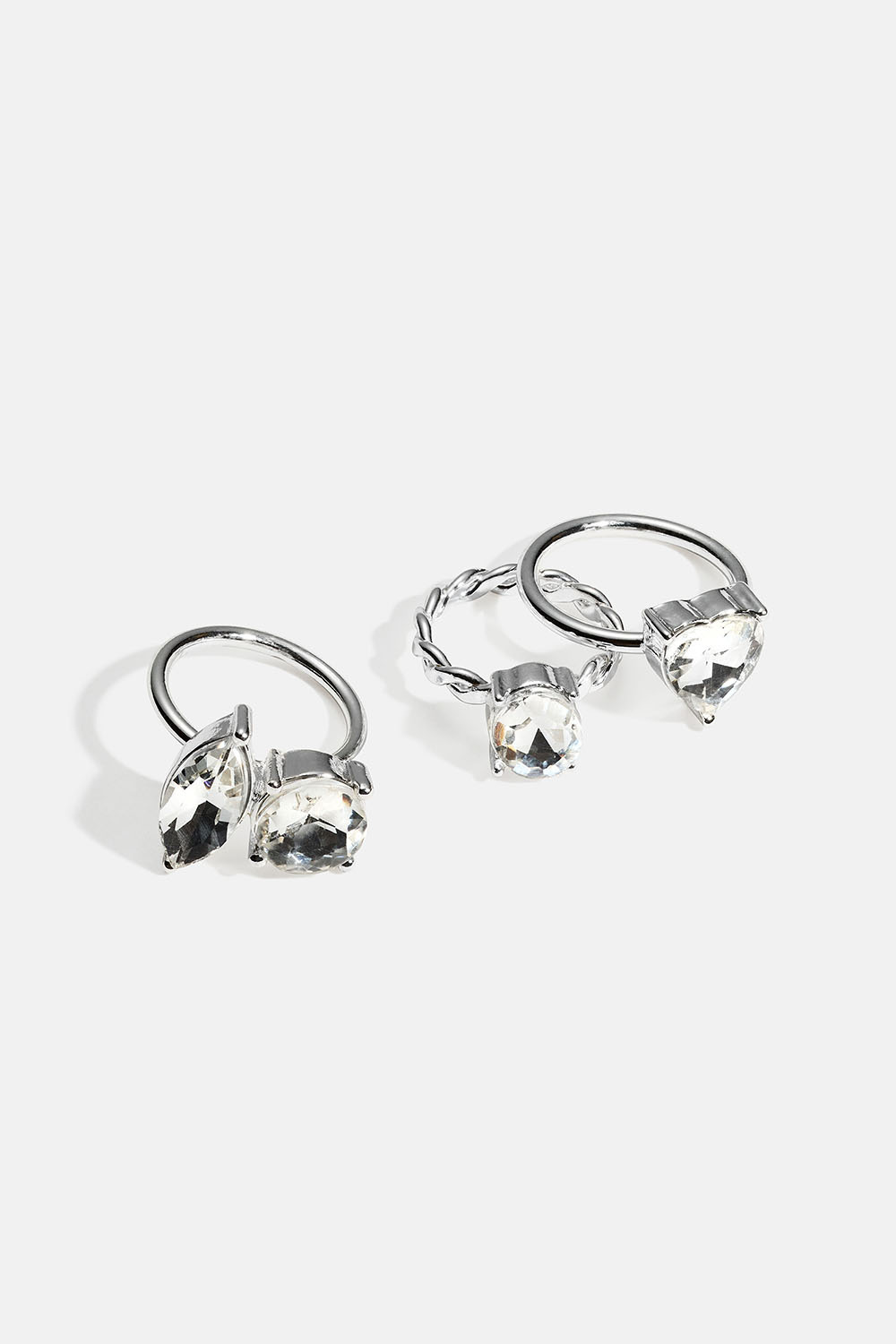 Ringer med store glassteiner i ulike utforminger, 3-pakning