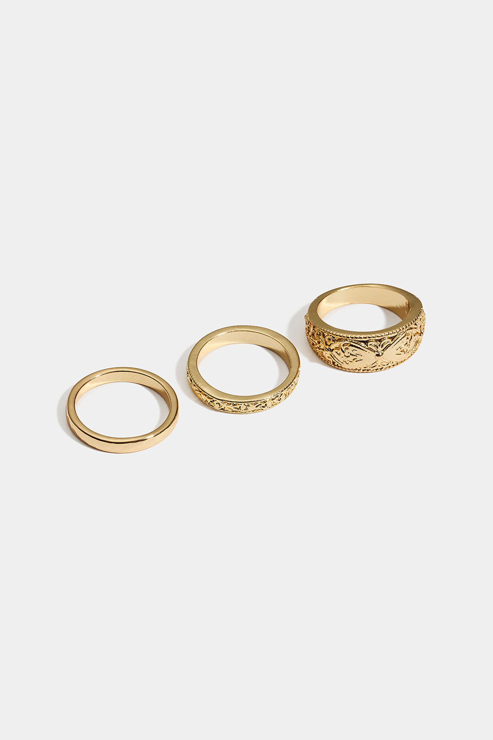 Gullfargede ringer med struktur, 3-pakning