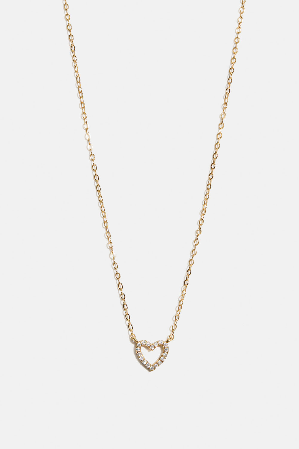 Halskjede i 18k forgylt ekte sølv med hjerteanheng og Cubic zirkonia