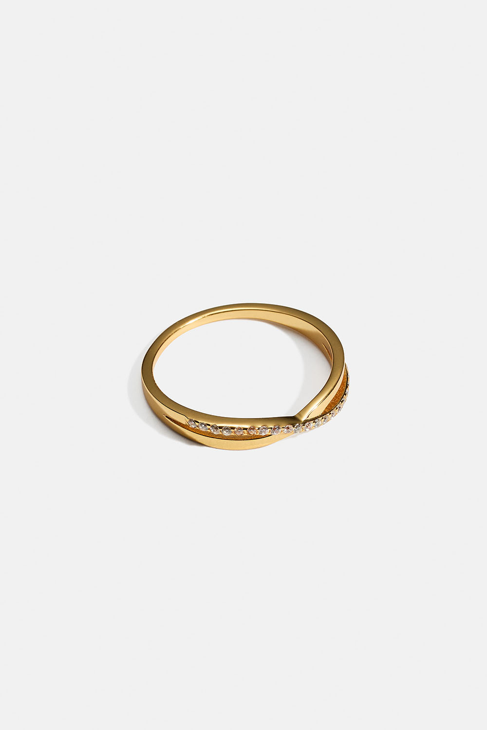 Ring i 18k forgylt ekte sølv med krysset design og Cubic Zirconia
