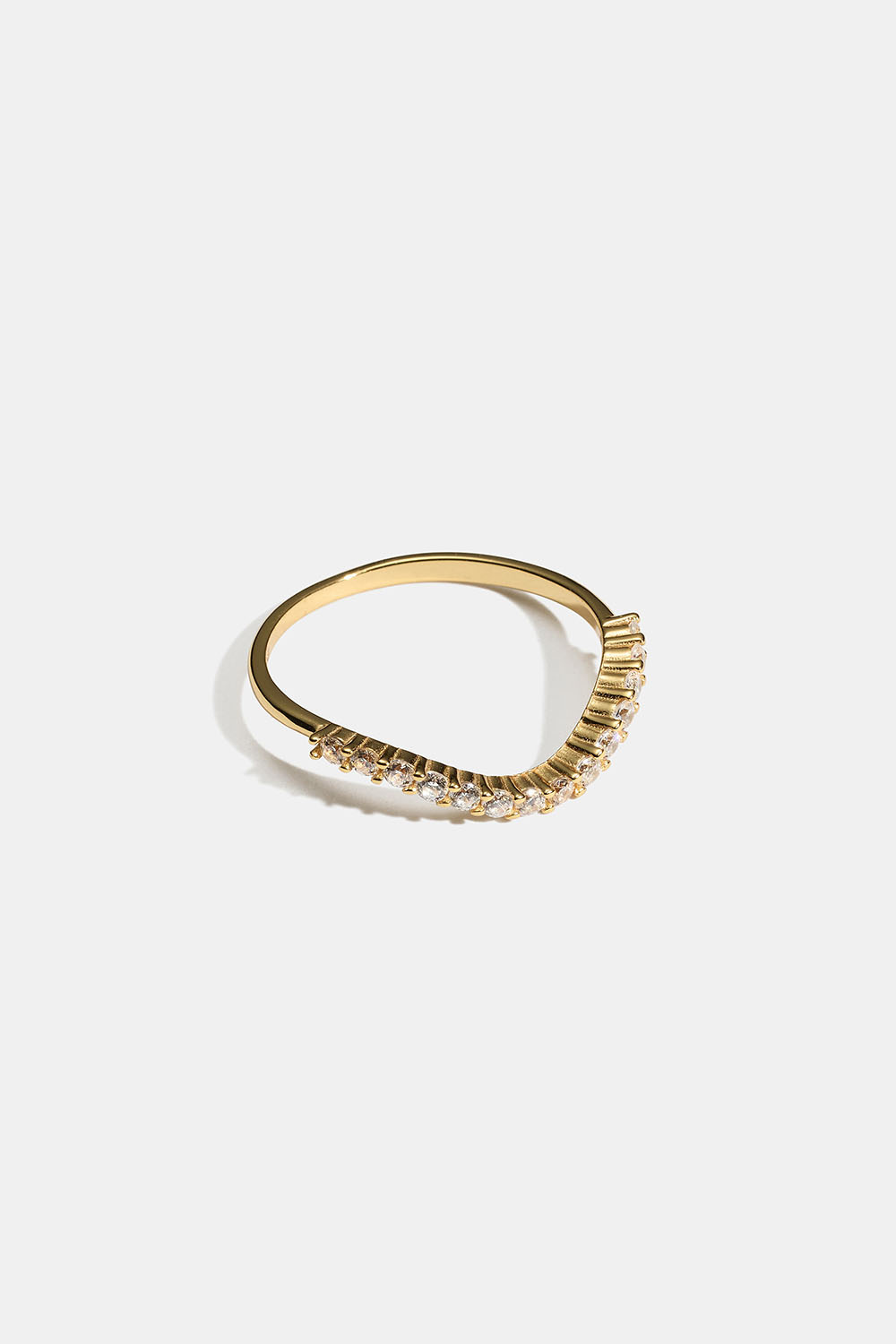 Bølgeformet ring i 18k forgylt ekte sølv med Cubic Zirconia